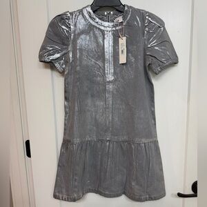 NWT, GB girls Metallic Silver Puff-Sleeve Party Dress SZ 12